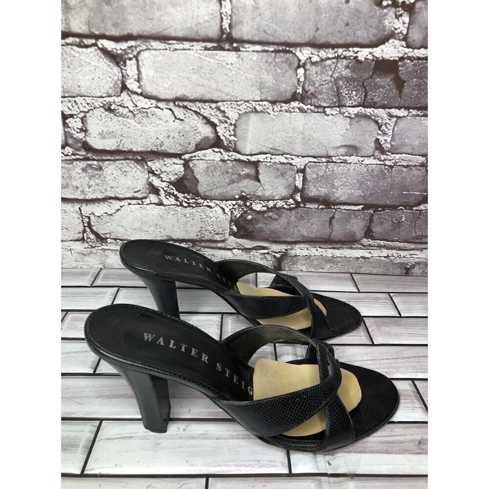 Walter Steiger Black Leather Python Print Heel Sa… - image 6